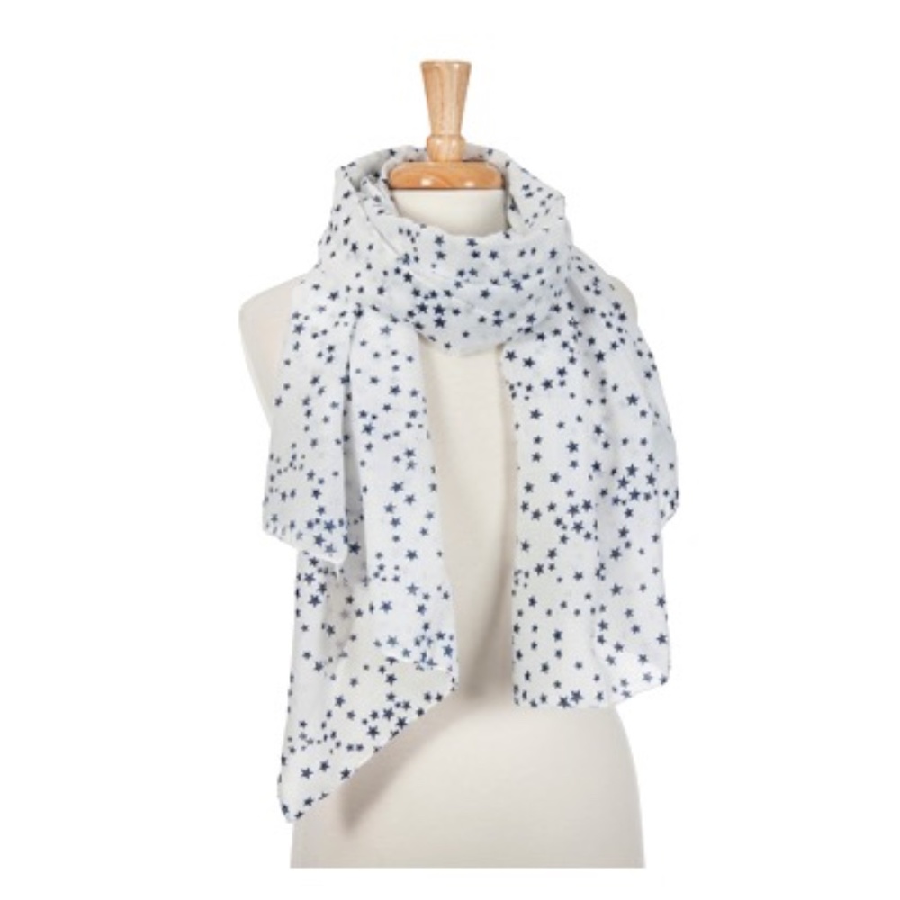 Lightweight White Scarf with Blue Stars